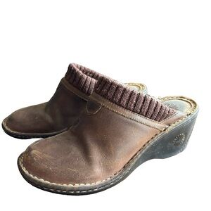 Ugg Brown Gael Wool Lined Leather Slip-on Clog Mules Size US 7 EU 38